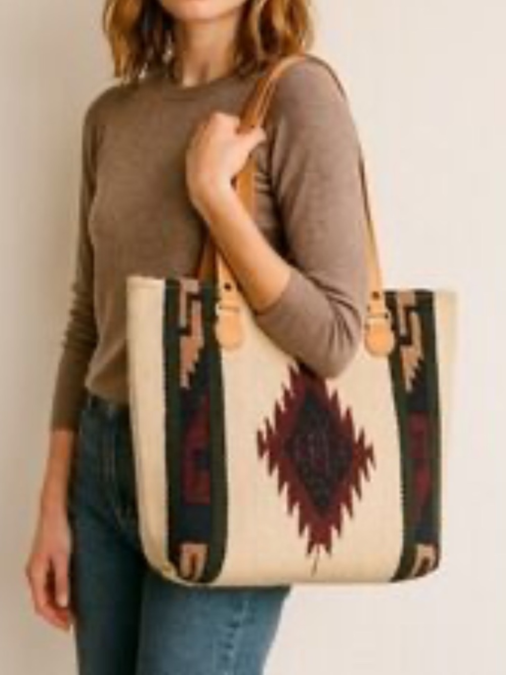 El Paso Saddle Blanket Bag Southwestern Pattern Boho Wool Tote Purse Earth Tones